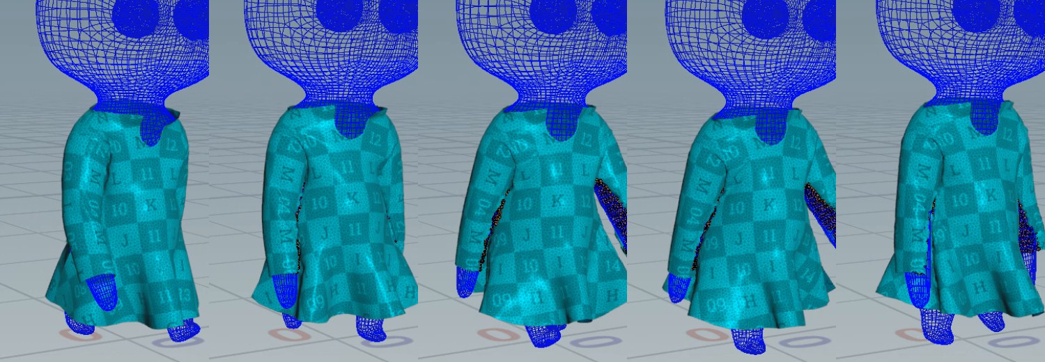 Maya-modeled kurta with collision failures marked on the sleeves