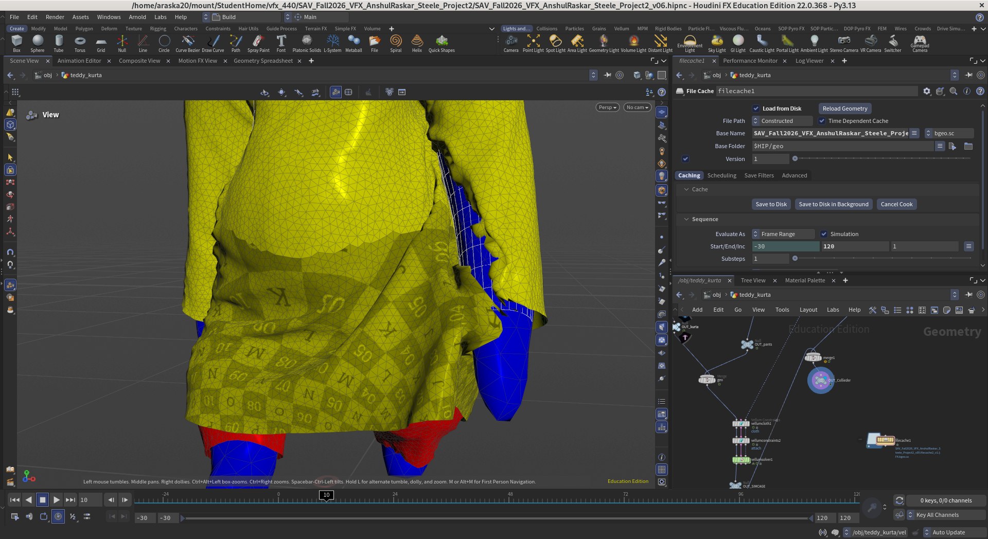 Houdini Vellum Constraints parameters for the kurta