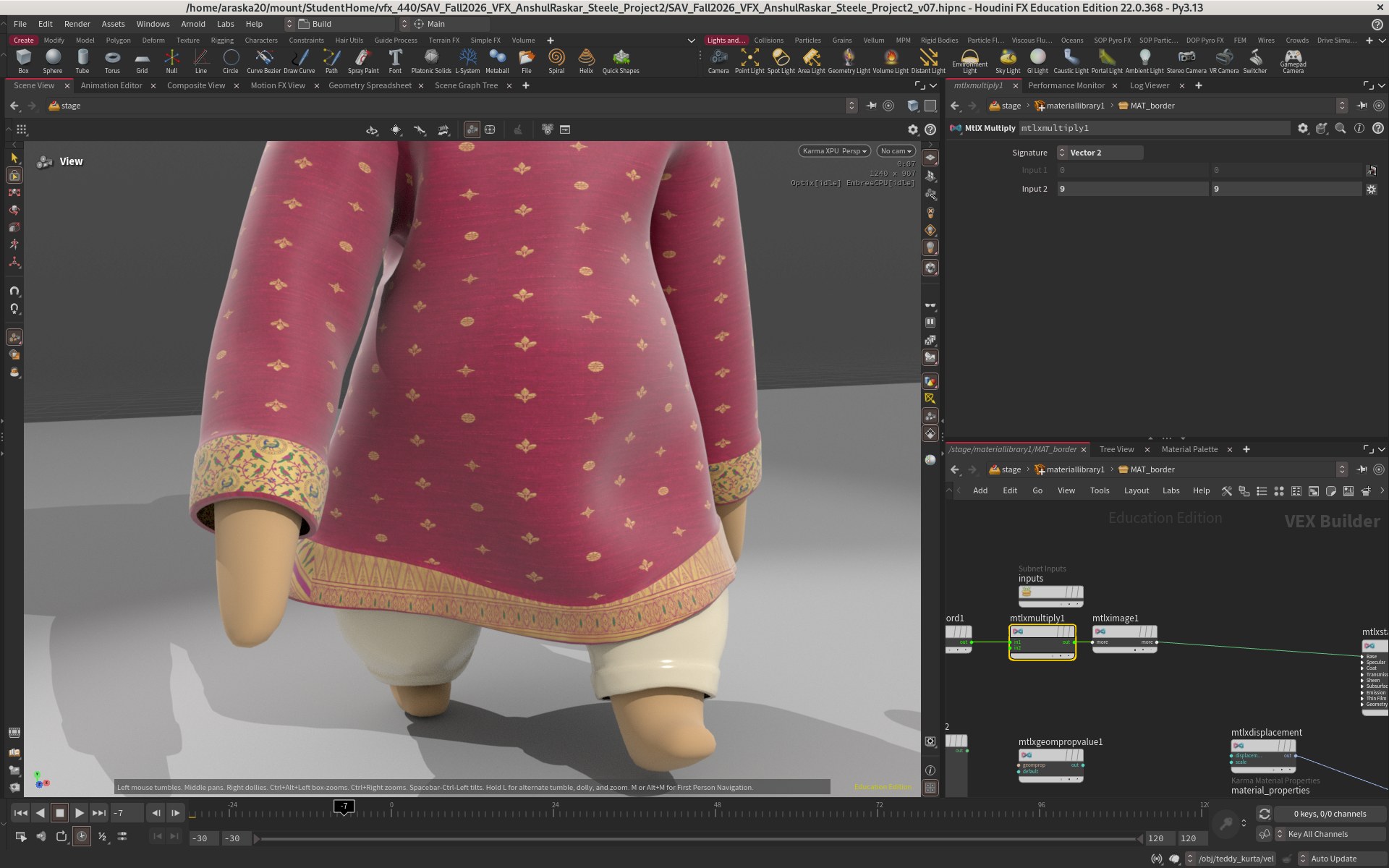 Close-up render of the Paithani border on the hem and cuffs