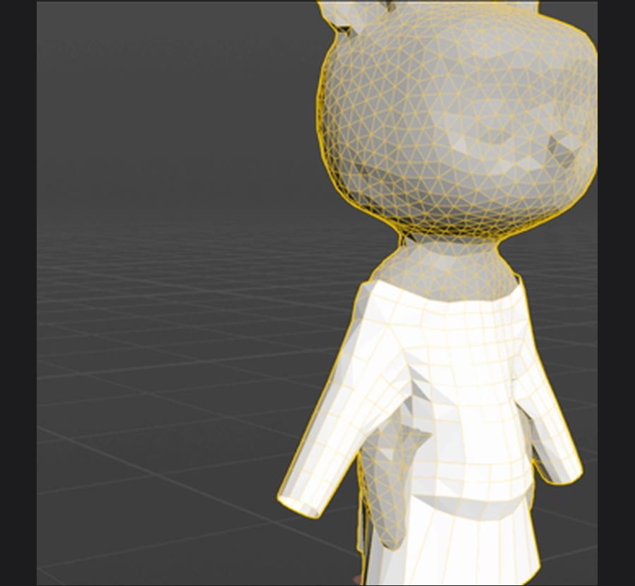 Before: first stiff pass with the sleeves through the arms, shown in wireframe